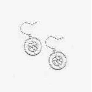 Tory Burch Silver Deco Logo Drop Earrings